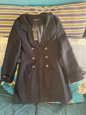 Cocoloft Women's Black Double-Breasted Pea Coat